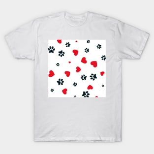 Dog Paw Red Hearts Art T-Shirt